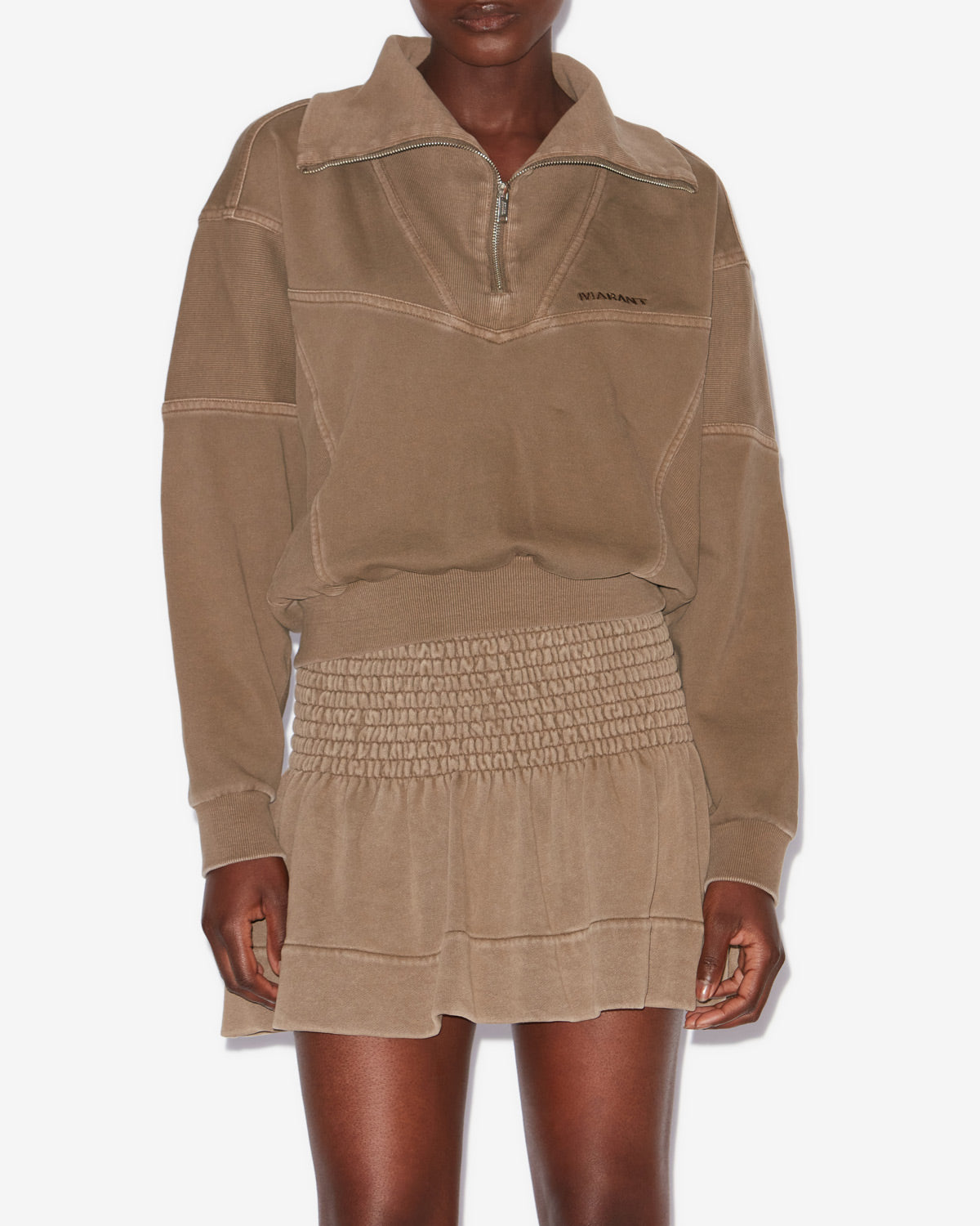 Yaele faded topstitched jersey sweatshirt - Khaki - Woman - 3
