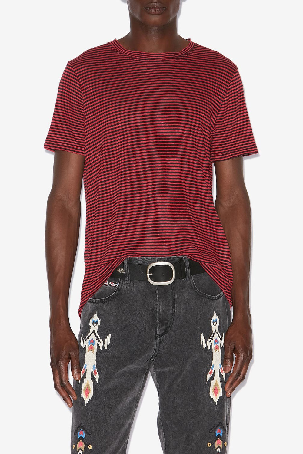 Camiseta leon de lino a rayas - Rojo - Man - 4