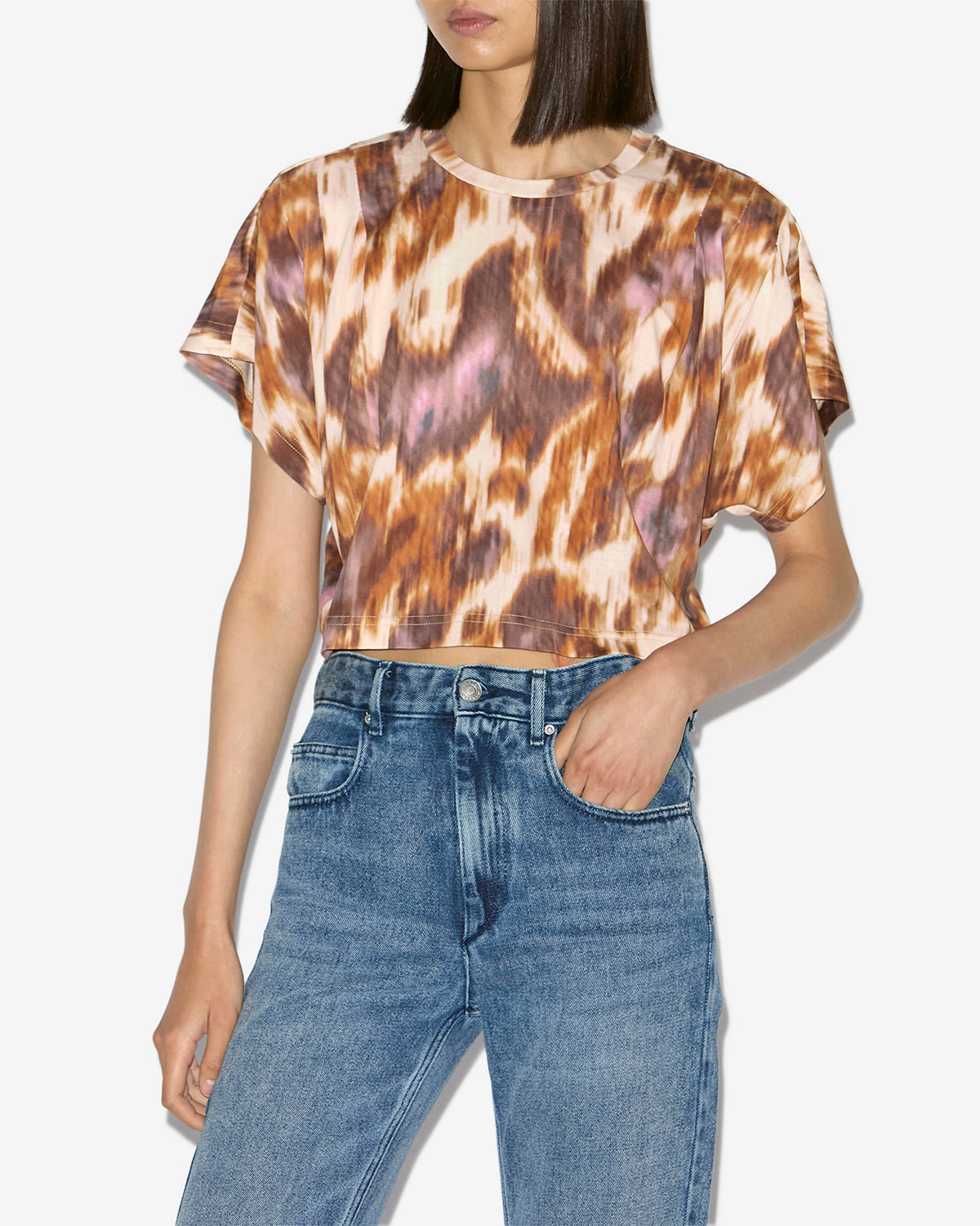 T-shirt court zilia en coton imprimé aquarelle - Écru-ocre - Woman - 3