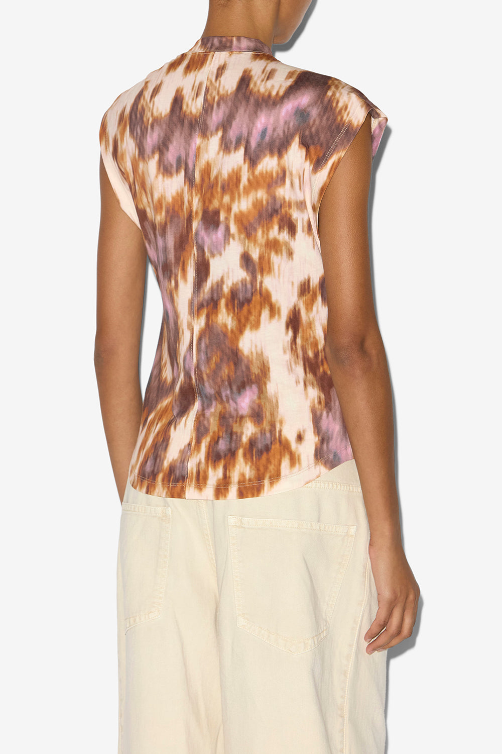 Camiseta asimétrica nayda de algodón estampada - Ecru-ochre - Woman - 5