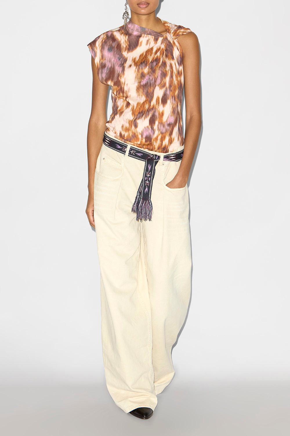 Camiseta asimétrica nayda de algodón estampada - Ecru-ochre - Woman - 2