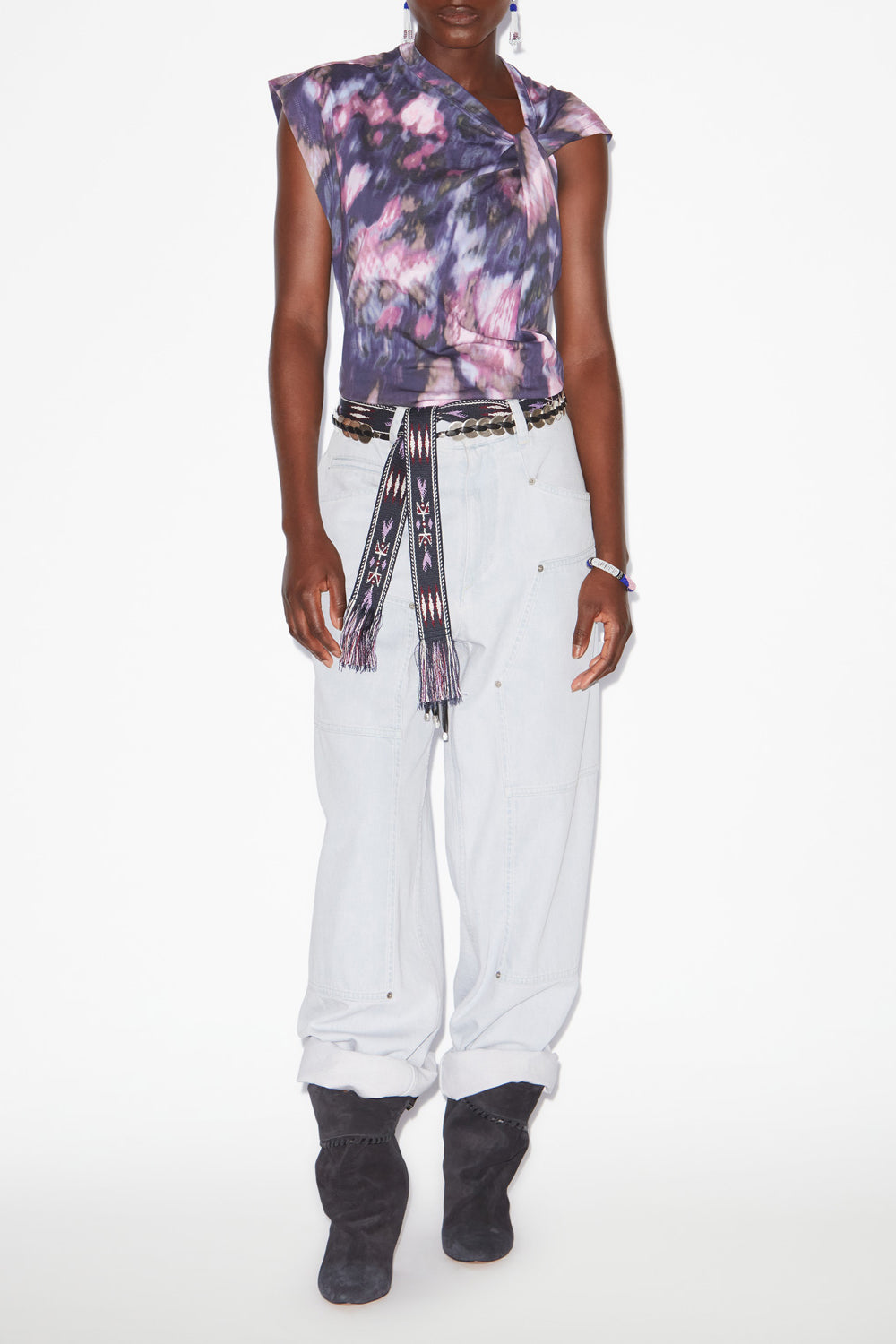 Camiseta asimétrica nayda de algodón estampada - Purple-lilac - Woman - 2