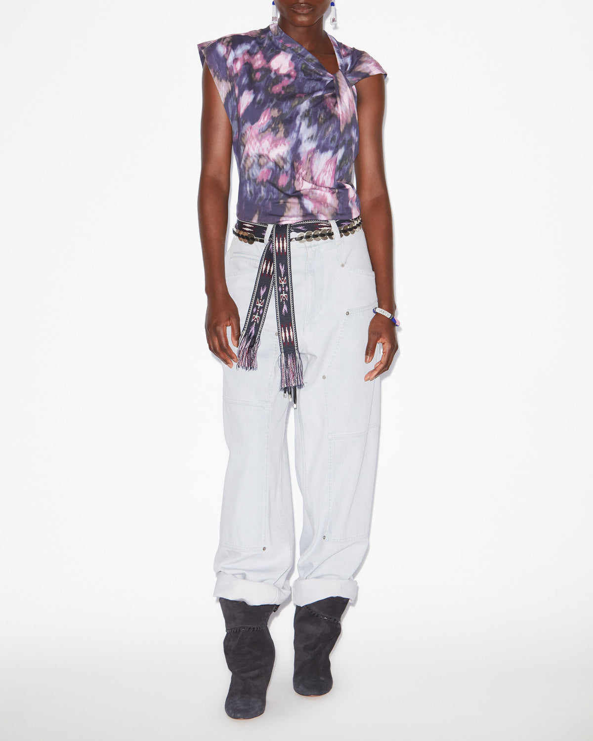 Asymmetrisches t-shirt nayda aus bedruckter baumwolle - Purple-lilac - Woman - 1