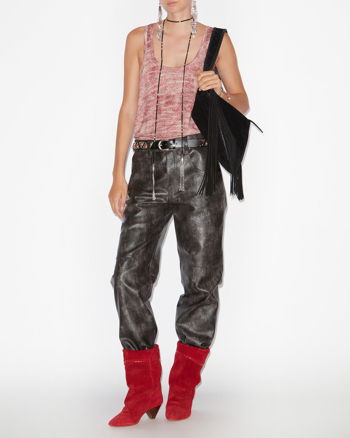 Débardeur thea en lin imprimé - Rouge - Woman - 1