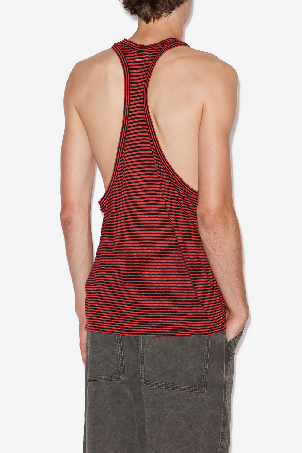 Darius striped linen tank top - Red - Man - 5