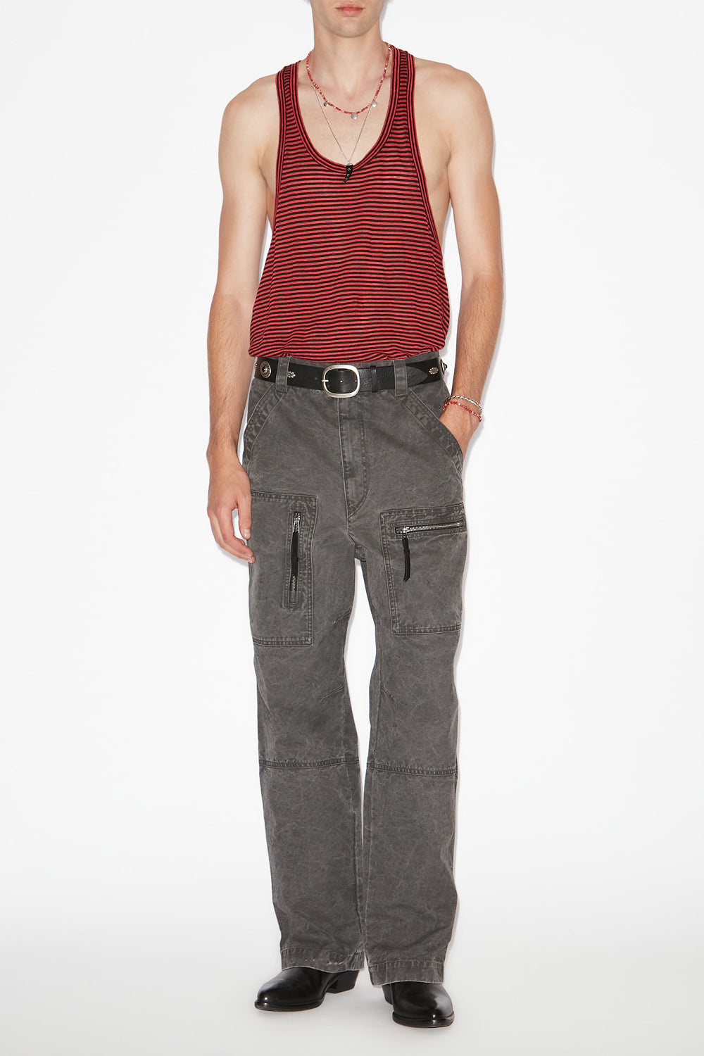 Darius striped linen tank top - Red - Man - 2
