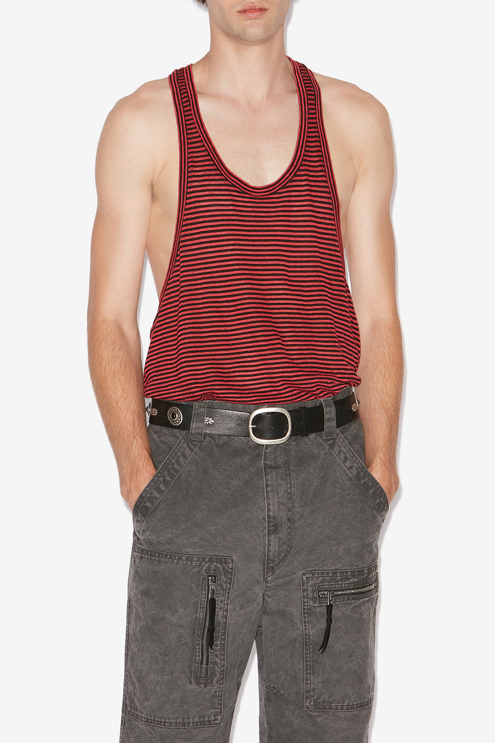 Darius striped linen tank top - Red - Man - 4