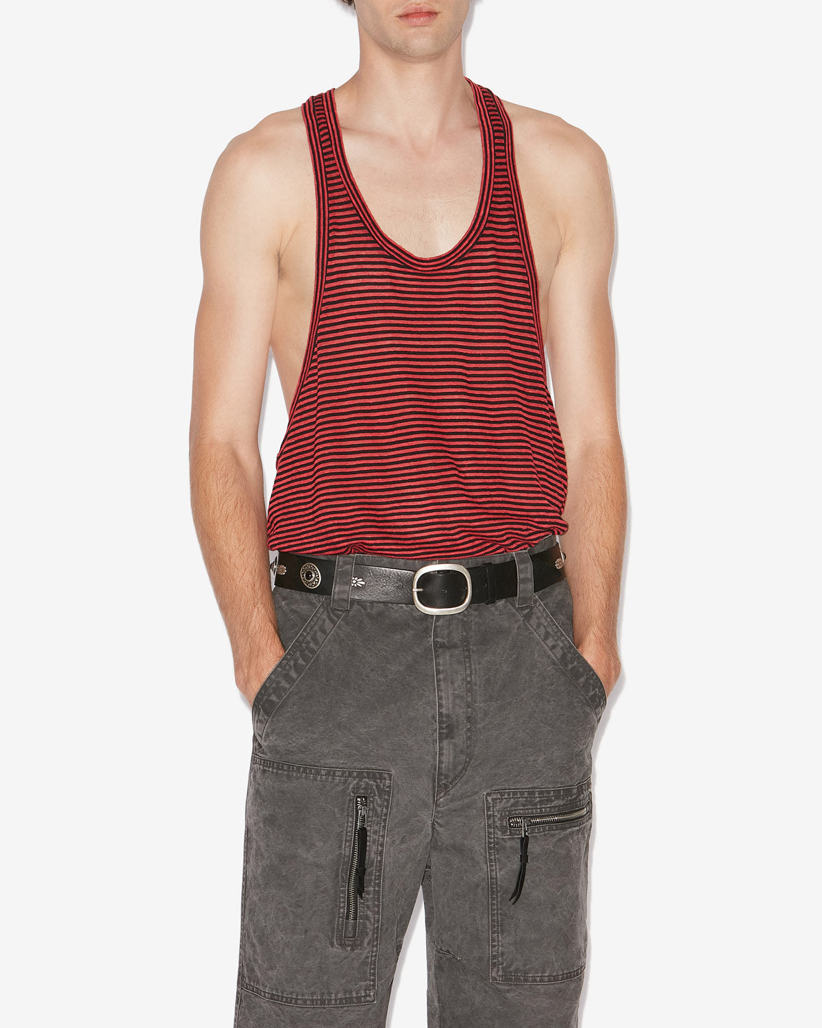 Tanktop darius aus gestreiftem leinen - Rot - Man - 3