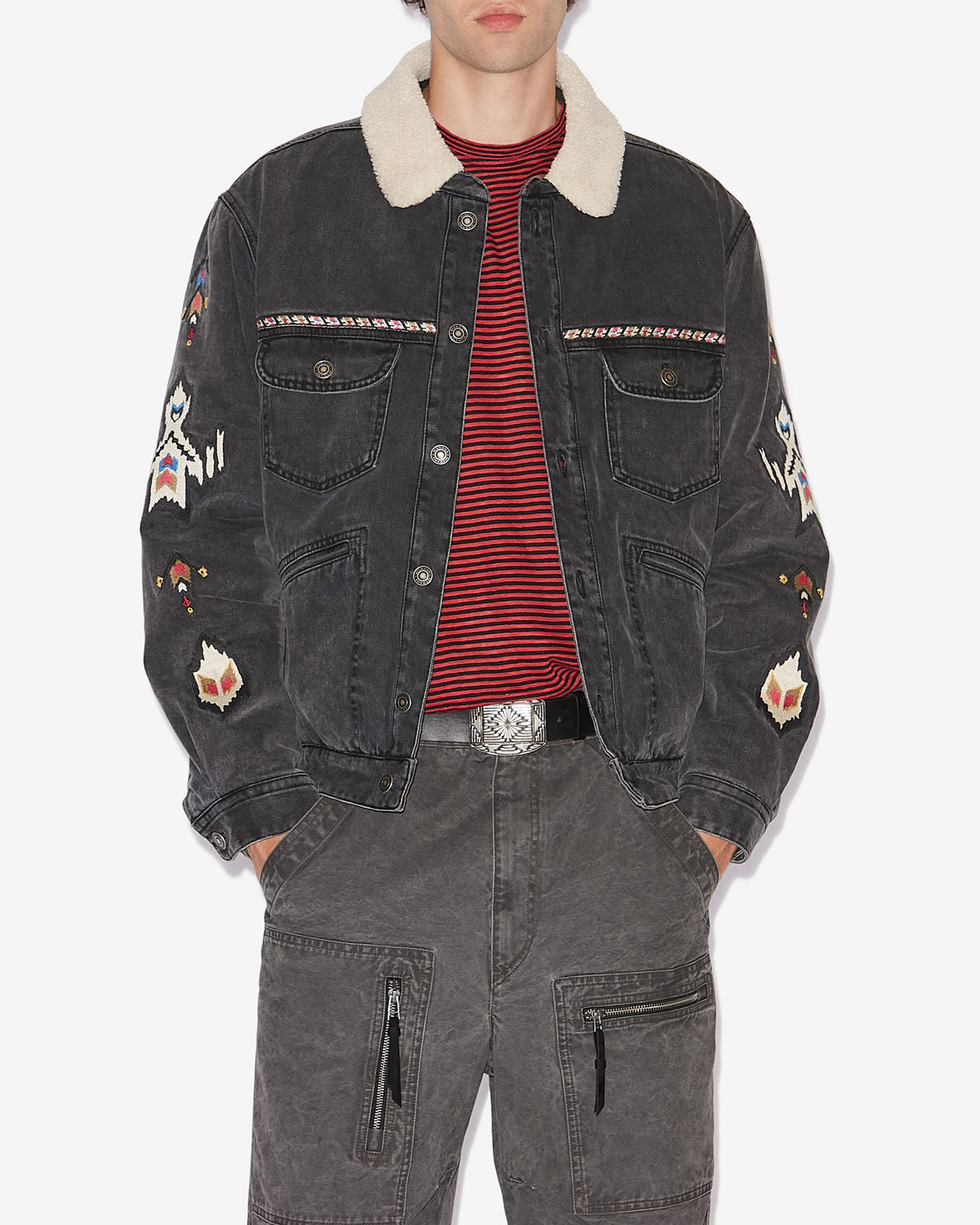 Giacca jenson in denim ricamato - Grigio scuro - Man - 3