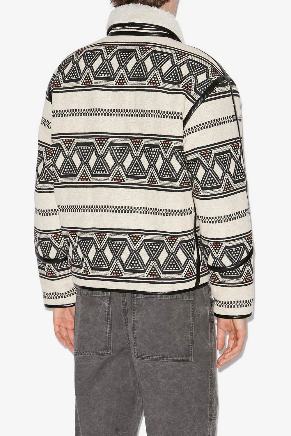 Nelkis graphic pattern jacquard jacket - Ecru and black - Man - 5