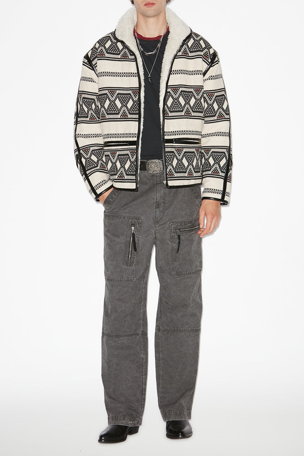 Nelkis graphic pattern jacquard jacket - Ecru and black - Man - 2