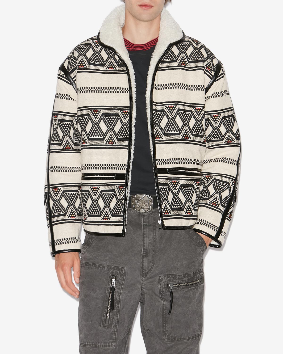 Nelkis graphic pattern jacquard jacket - Ecru and black - Man - 3