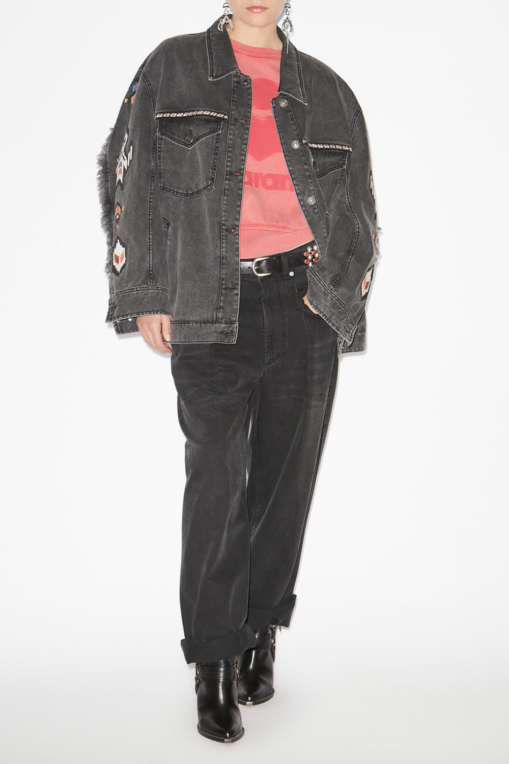 Manona embroidered denim jacket - Dark gray - Woman - 2