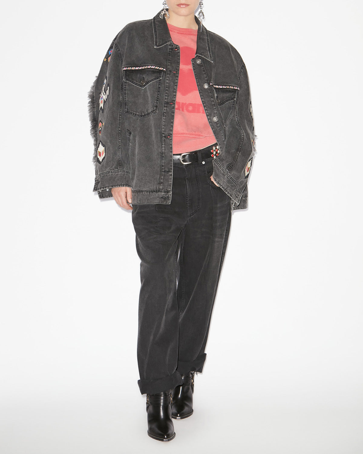 Manona embroidered denim jacket - Dark gray - Woman - 1