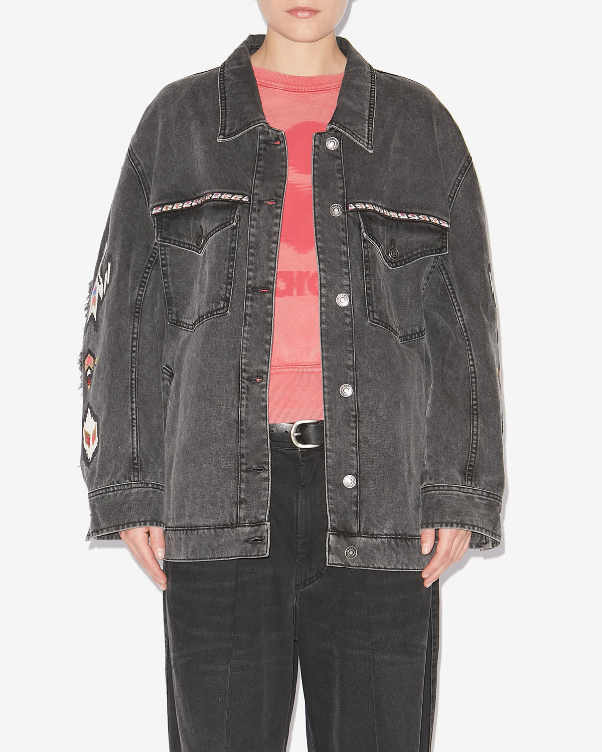 Manona embroidered denim jacket - Dark gray - Woman - 3