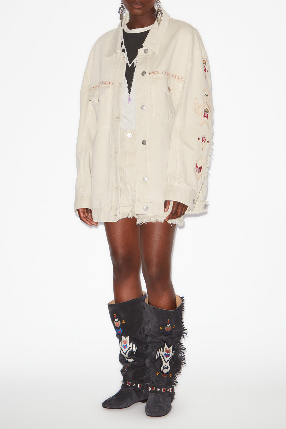 Manona embroidered denim jacket - Ecru - Woman - 2