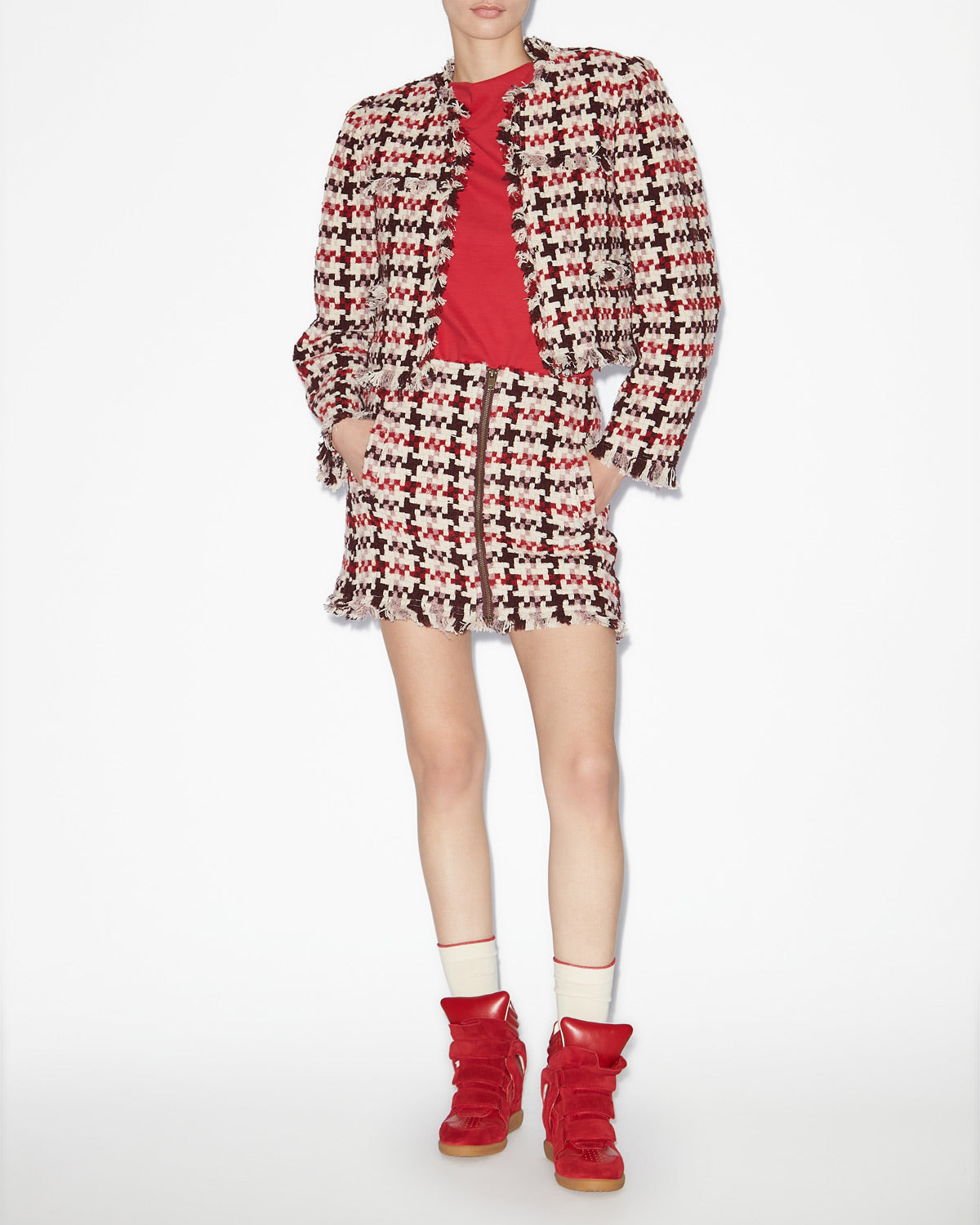 Kurze tweedjacke amelio - Red-pink - Woman - 1