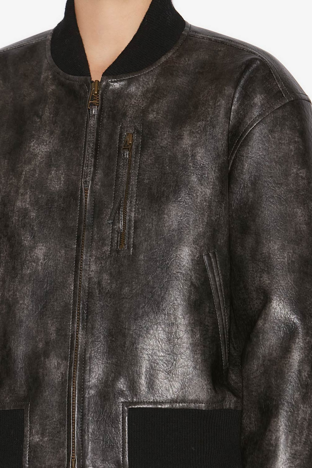 Chaqueta bomber crisley de piel sintética - Negro lavado - Woman - 3