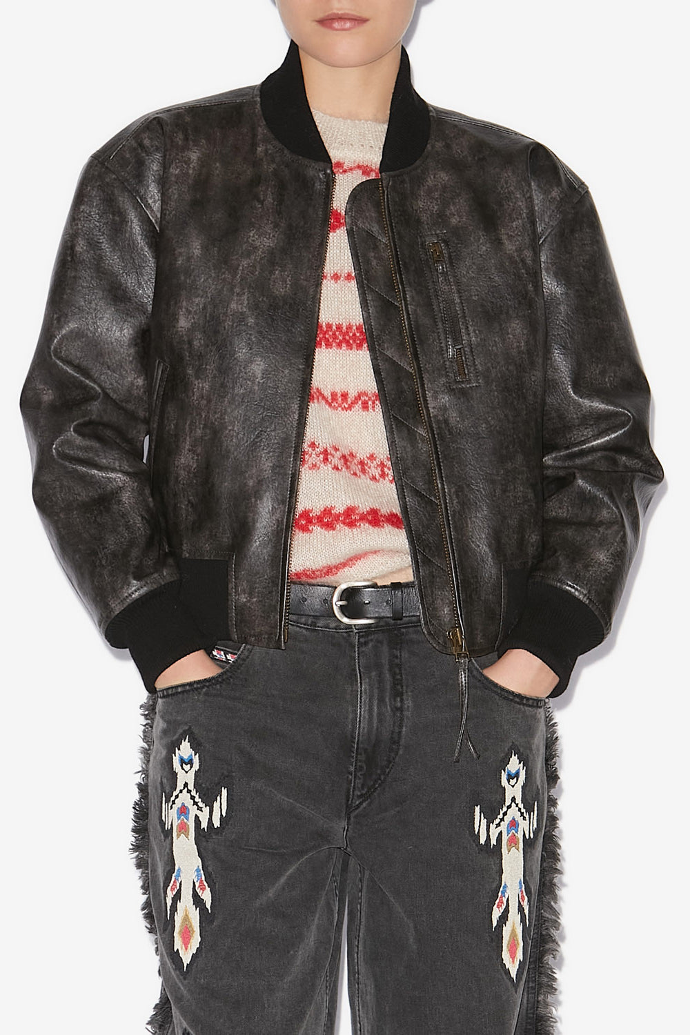 Chaqueta bomber crisley de piel sintética - Negro lavado - Woman - 4