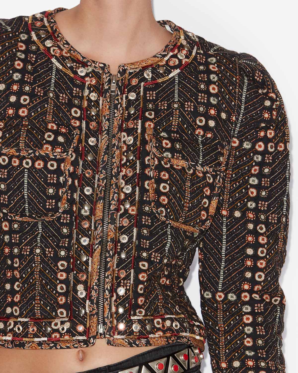 Chaqueta corta christy de algodón estampado - Negro lavado - Woman - 2