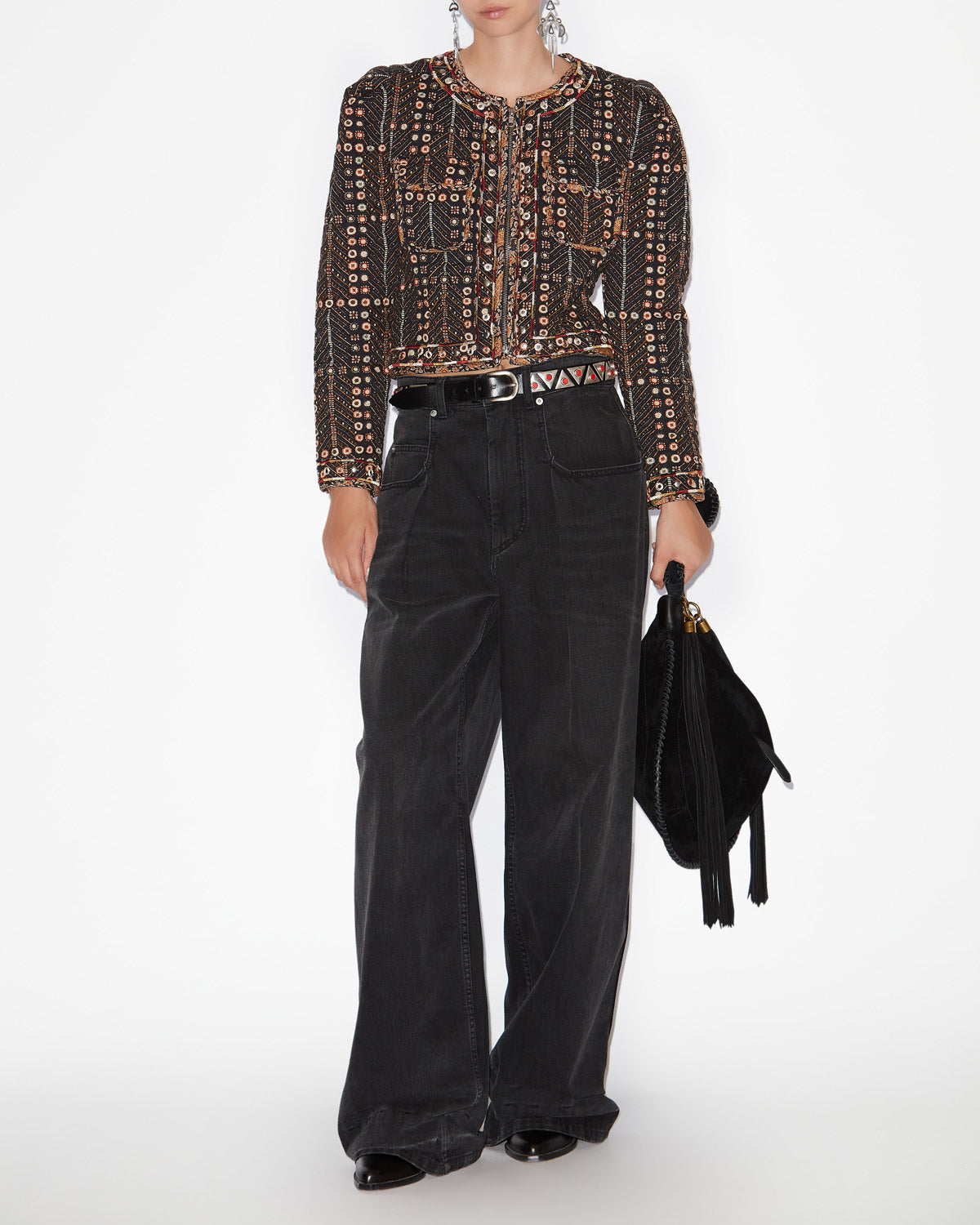 Chaqueta corta christy de algodón estampado - Negro lavado - Woman - 1