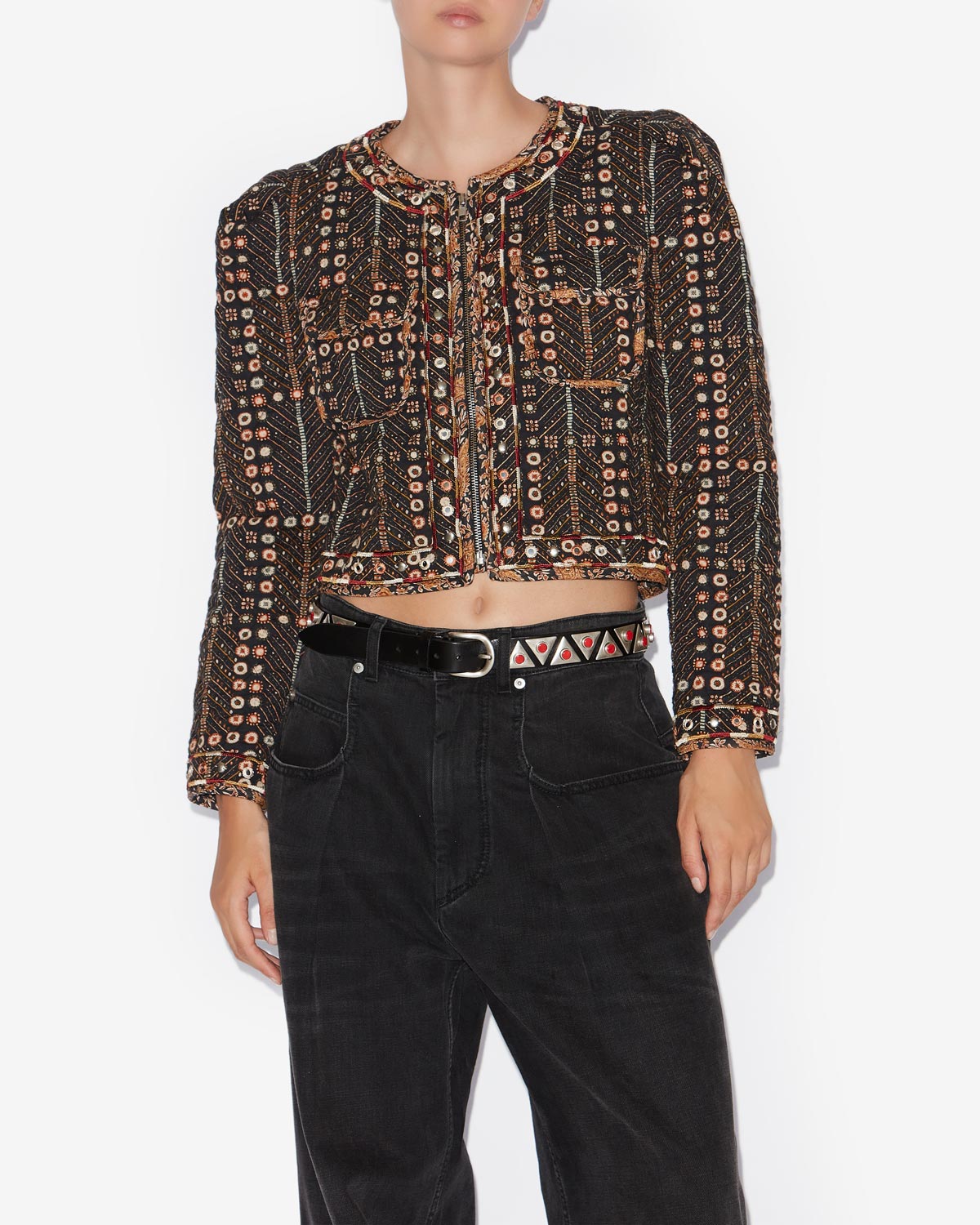Chaqueta corta christy de algodón estampado - Negro lavado - Woman - 3