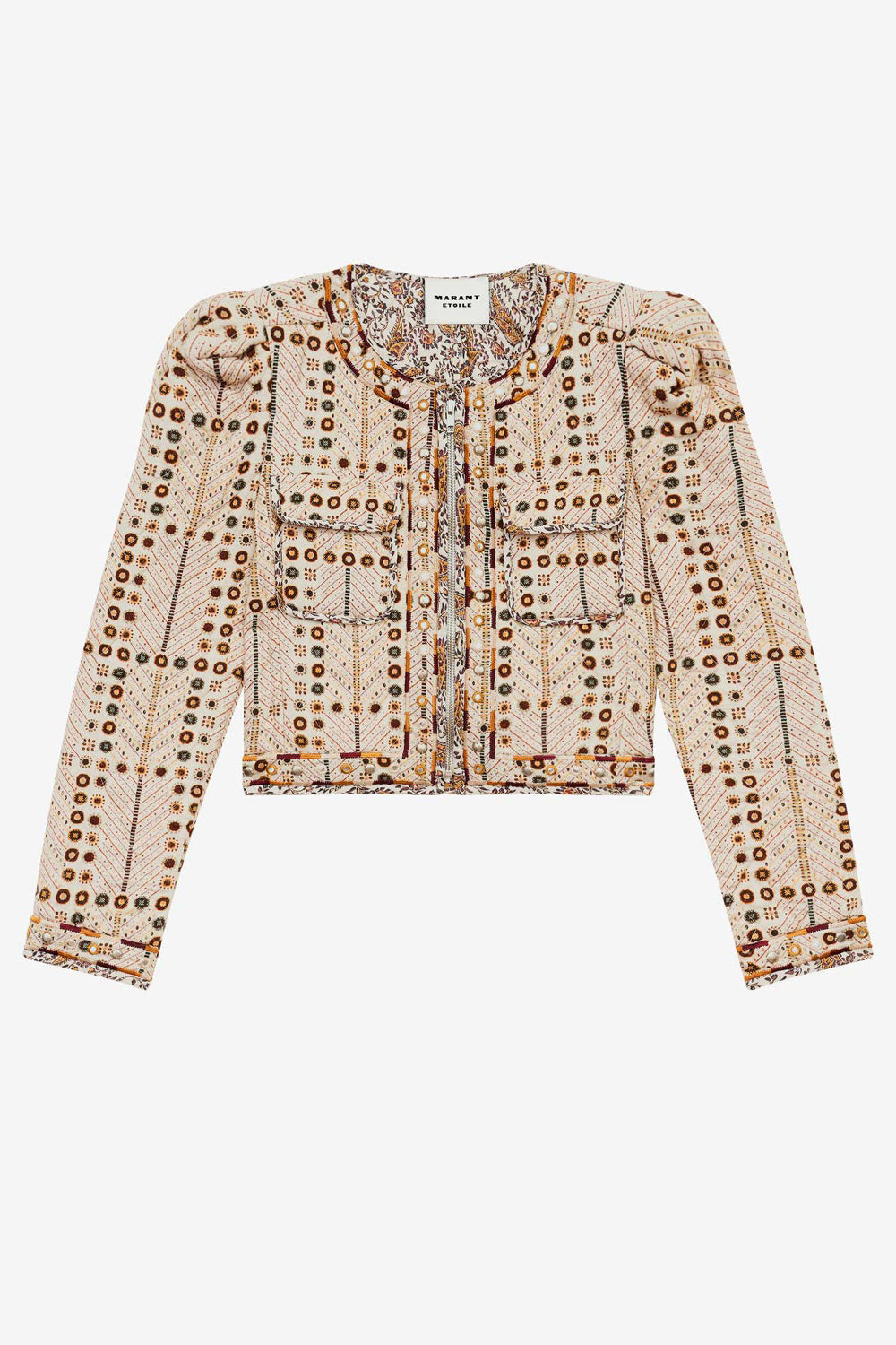 Cristy short printed cotton jacket - Ecru - Woman - 1