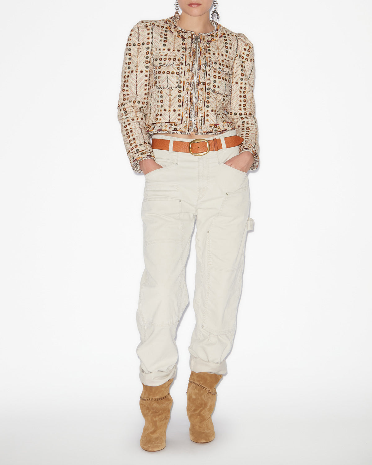 Giacca corta cristy in cotone con stampa - Ecru - Woman - 1