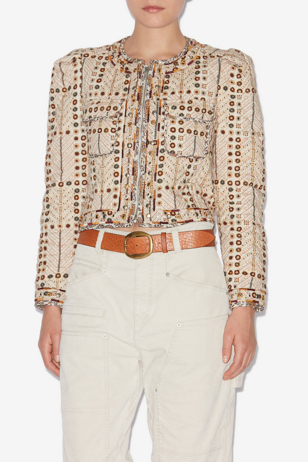 Cristy short printed cotton jacket - Ecru - Woman - 4