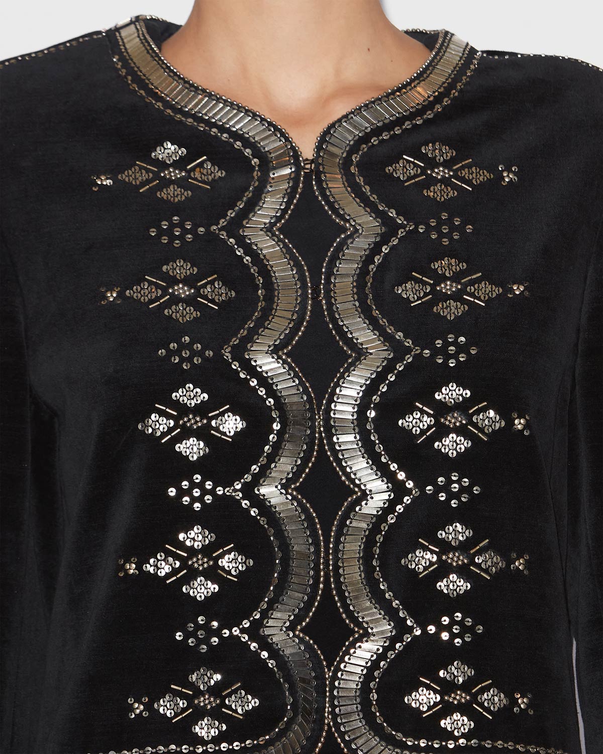 Hady short embroidered velvet jacket - Black and silver - Woman - 2