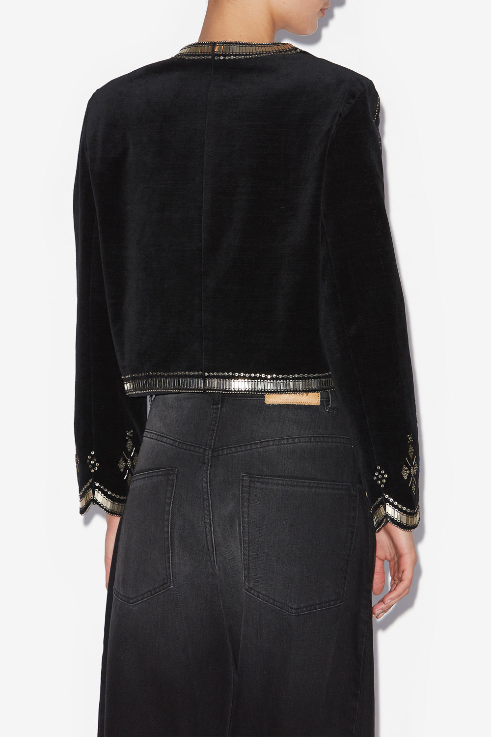 Chaqueta corta hady de terciopelo bordado - Black and silver - Woman - 5