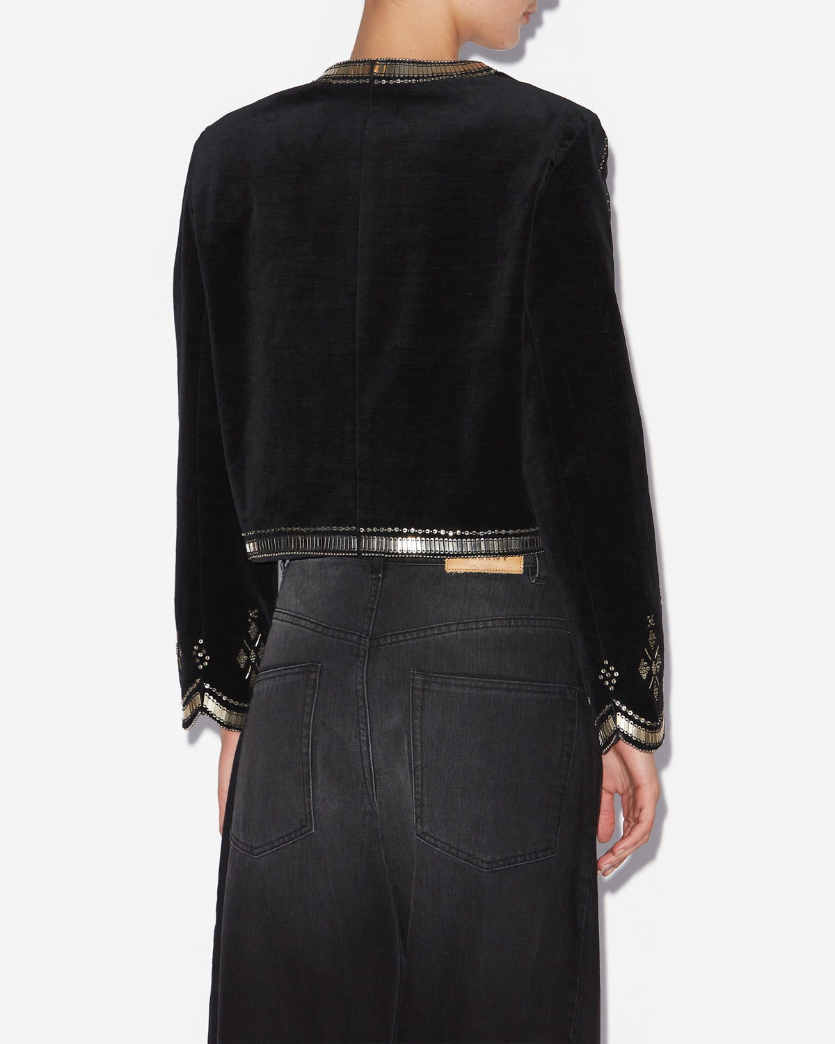 Hady short embroidered velvet jacket - Black and silver - Woman - 4