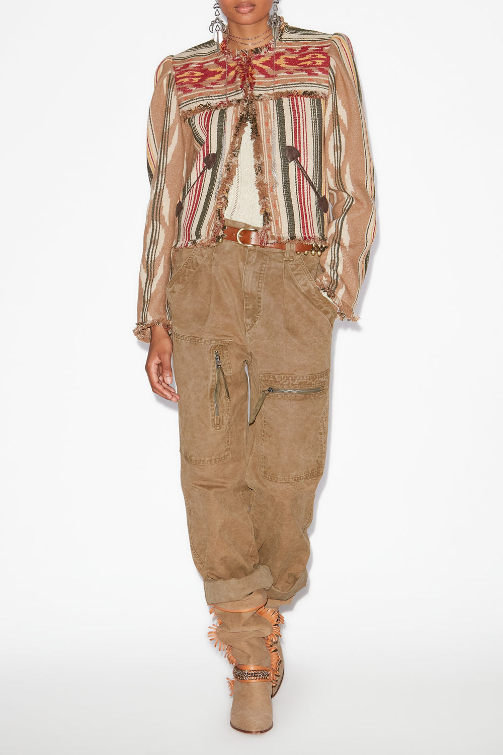 Delphina short graphic pattern jacket - Camel - Woman - 2