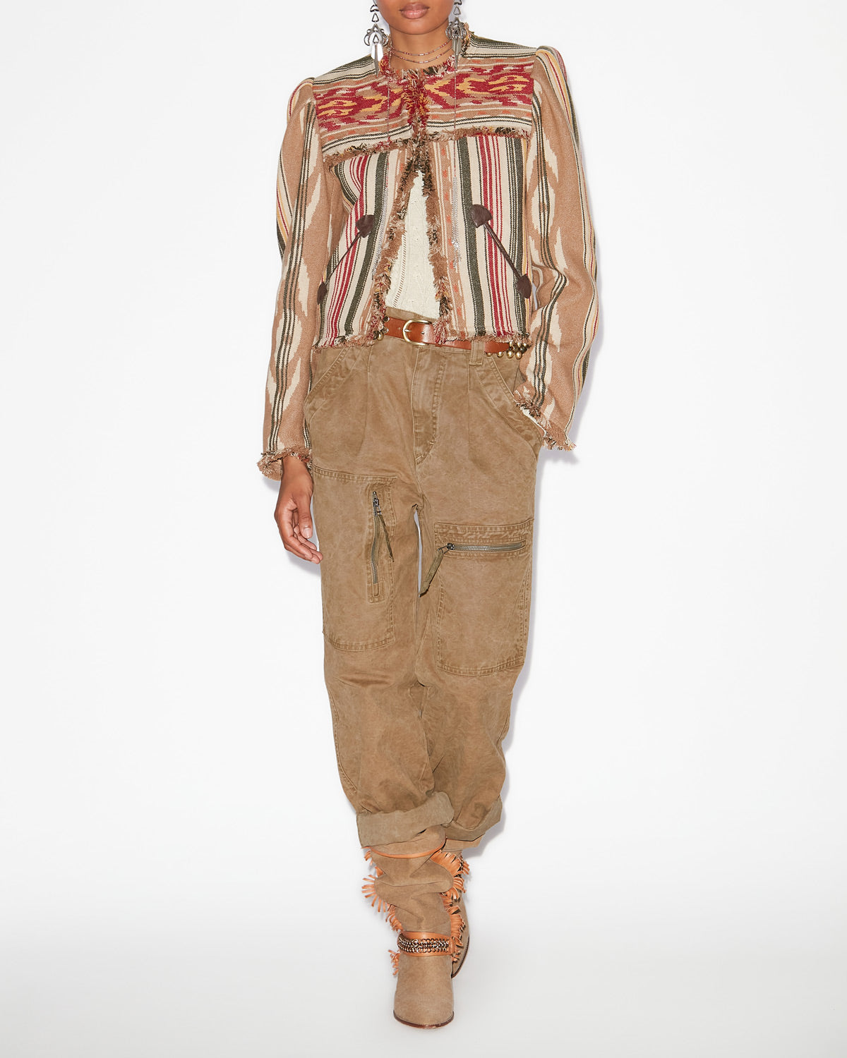 Delphina short graphic pattern jacket - Camel - Woman - 1