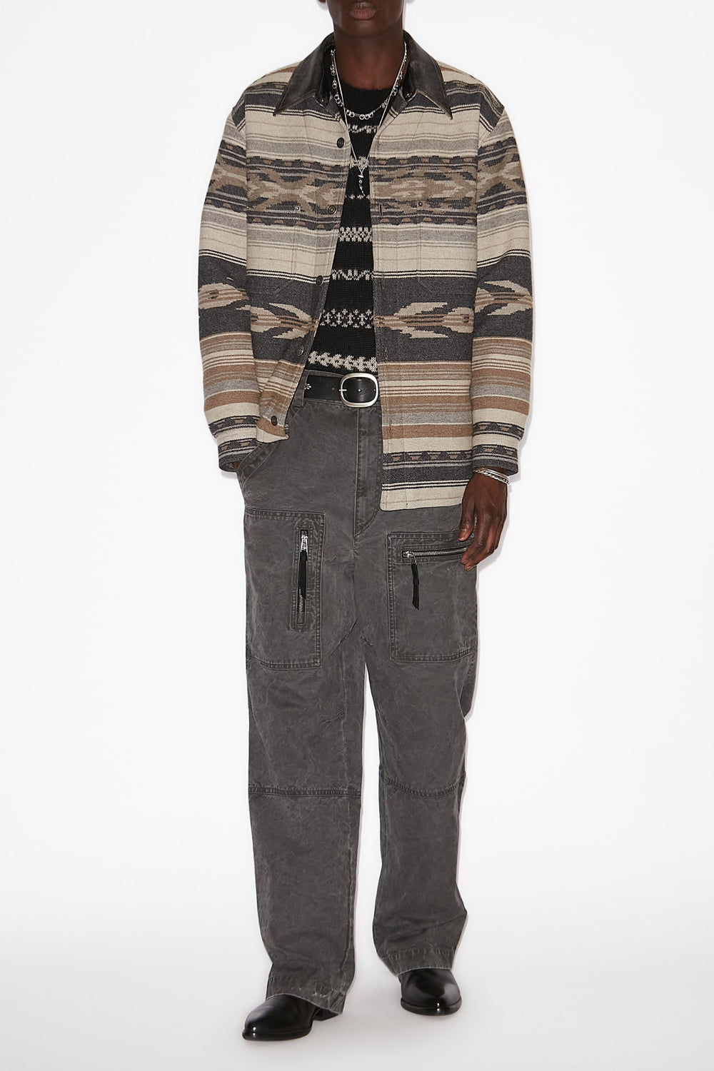 Chaqueta dalton en mezcla de lana con motivos - Negro lavado - Man - 2