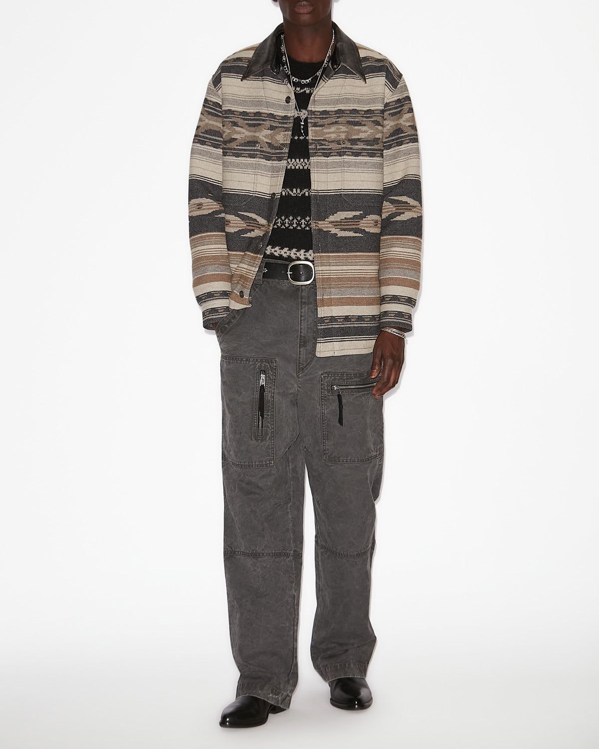 Chaqueta dalton en mezcla de lana con motivos - Negro lavado - Man - 1