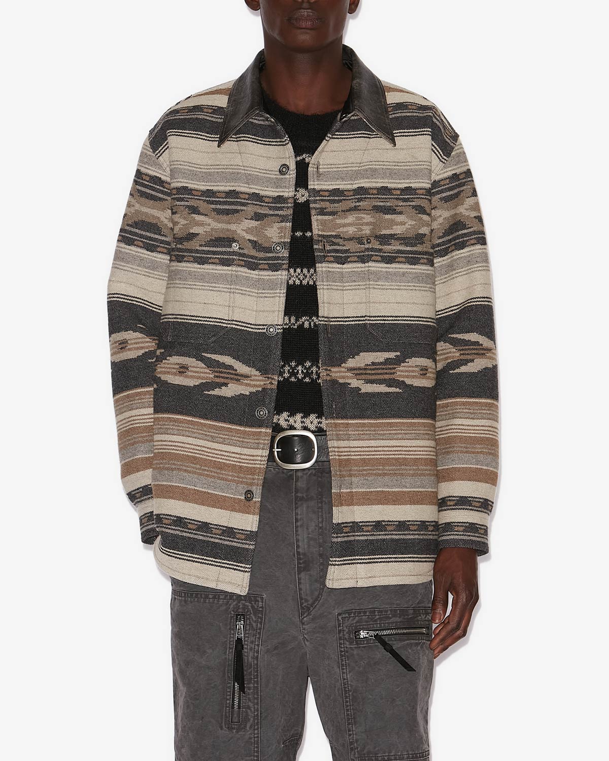 Chaqueta dalton en mezcla de lana con motivos - Negro lavado - Man - 3