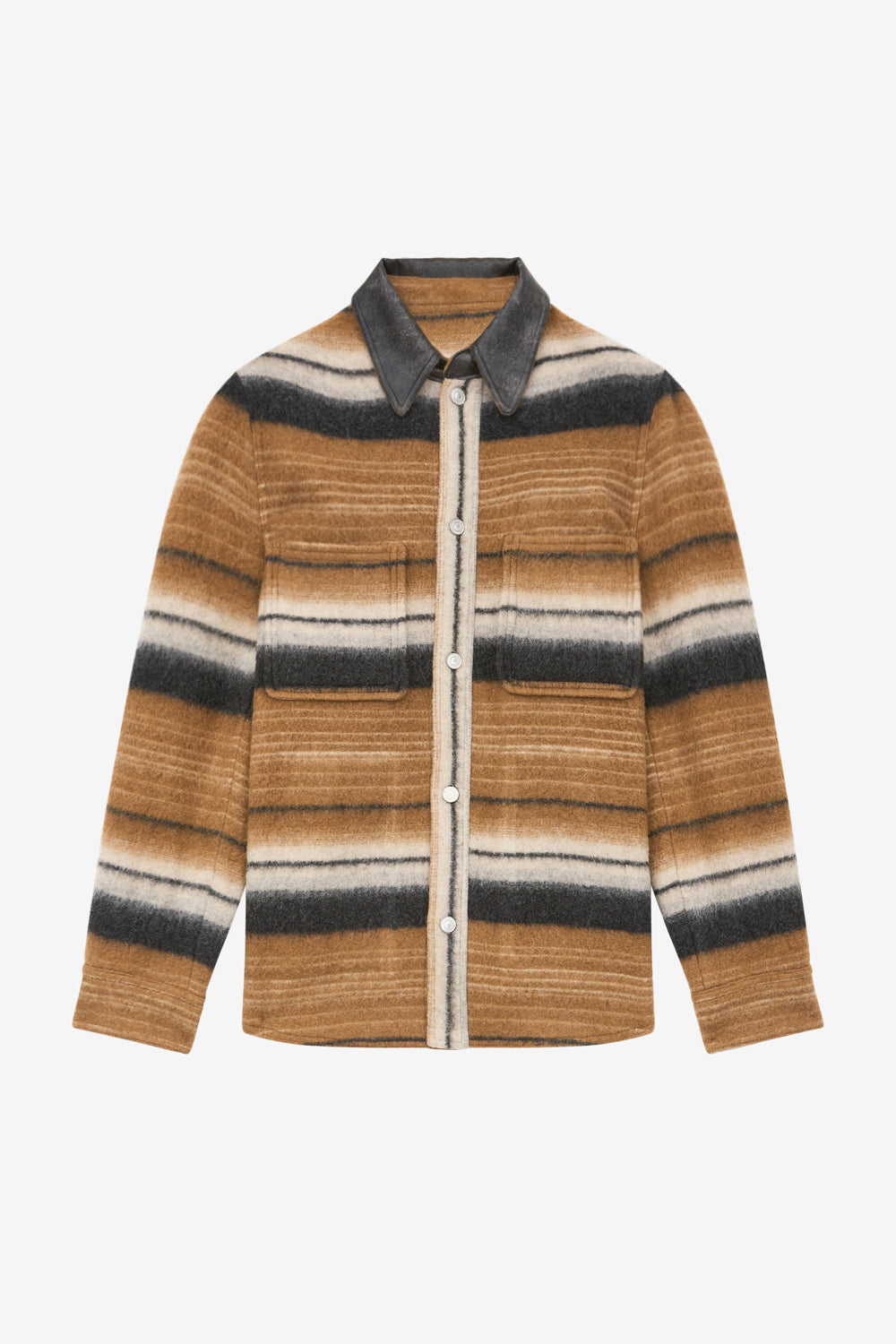 Duncan striped wool overshirt jacket - Camel - Man - 1