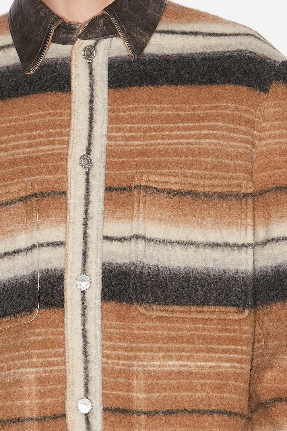 Duncan striped wool overshirt jacket - Camel - Man - 3