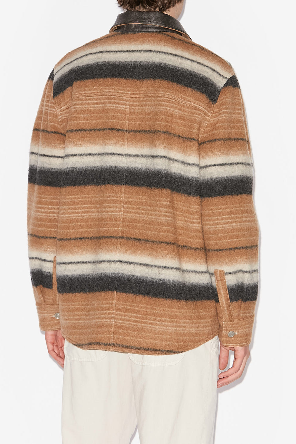 Duncan striped wool overshirt jacket - Camel - Man - 5