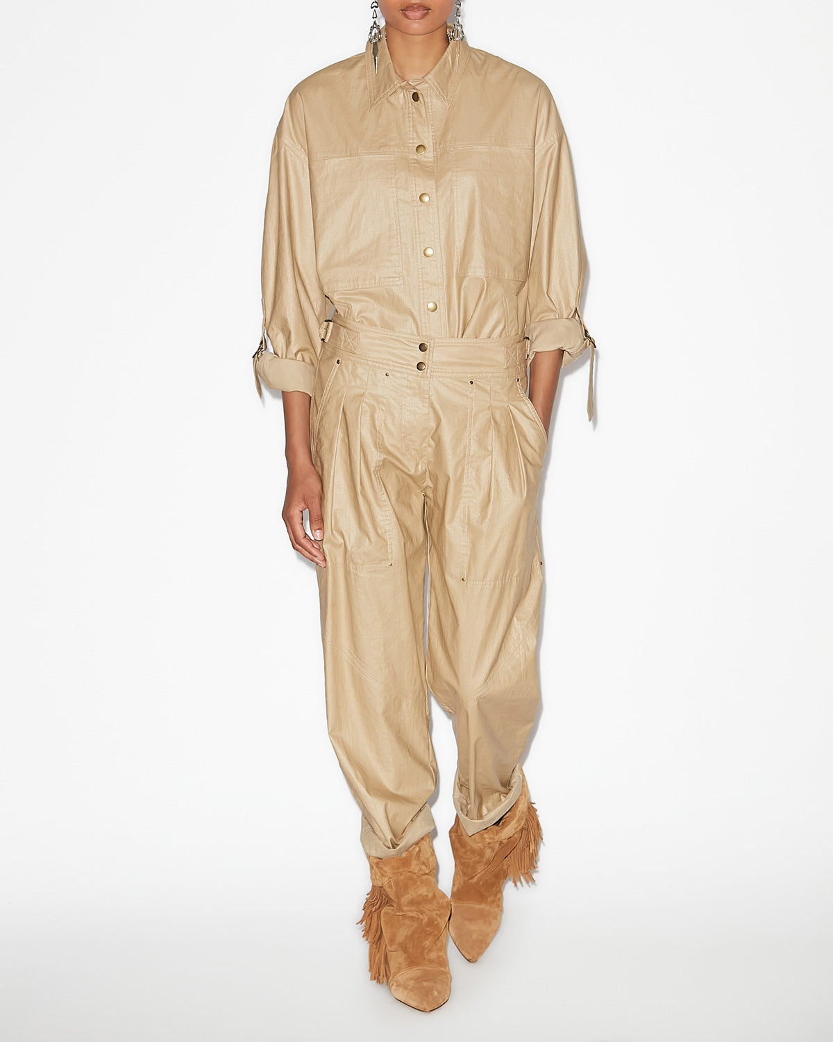 Chaqueta florania de lino revestido - Beige - Woman - 1