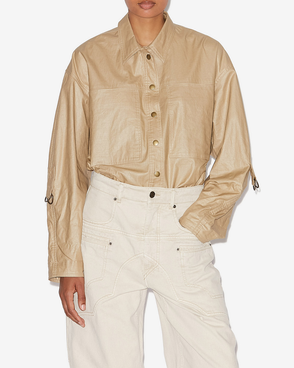 Chaqueta florania de lino revestido - Beige - Woman - 3