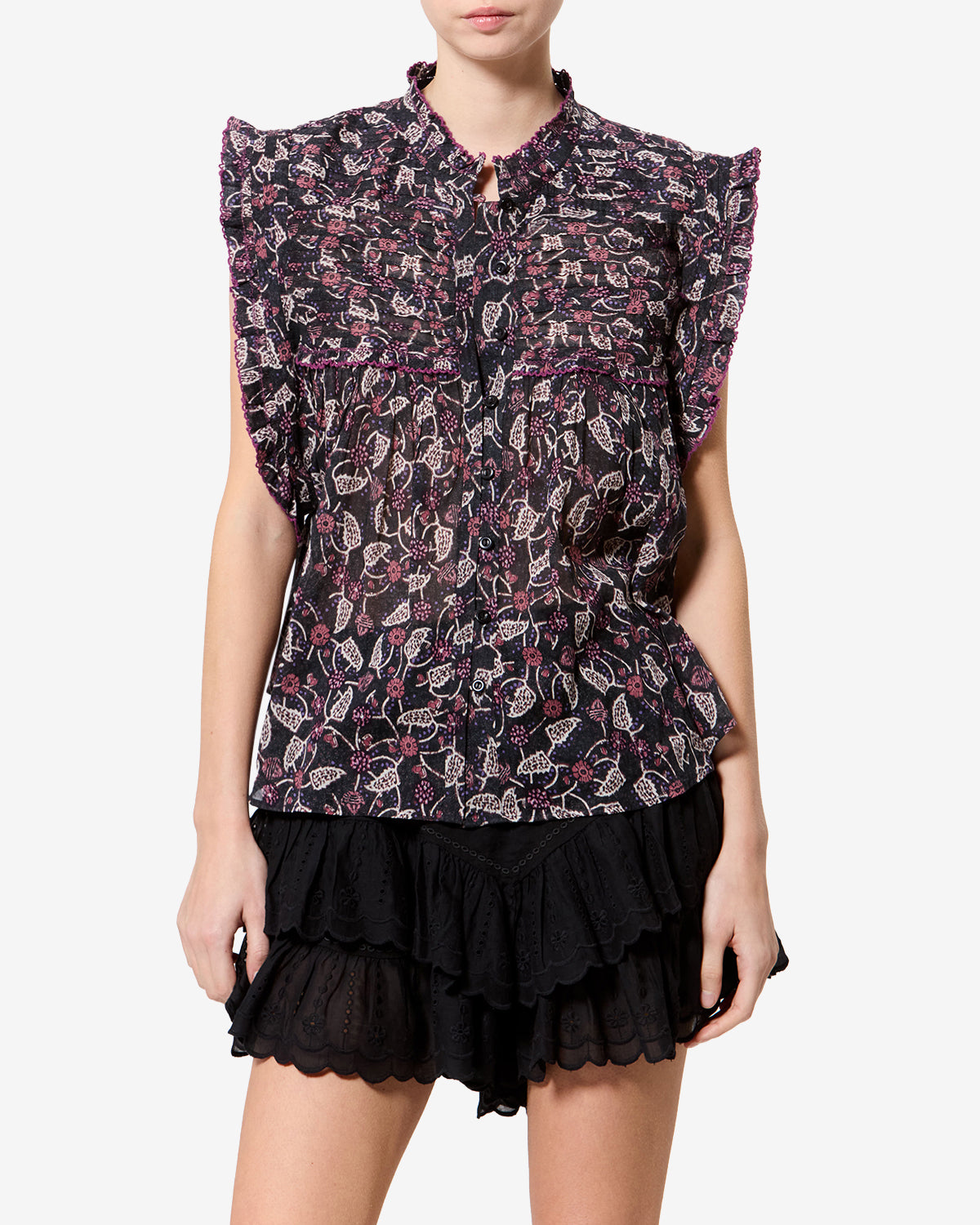 Dersia Top Woman Black/Raspberry | ISABEL MARANT Official online store