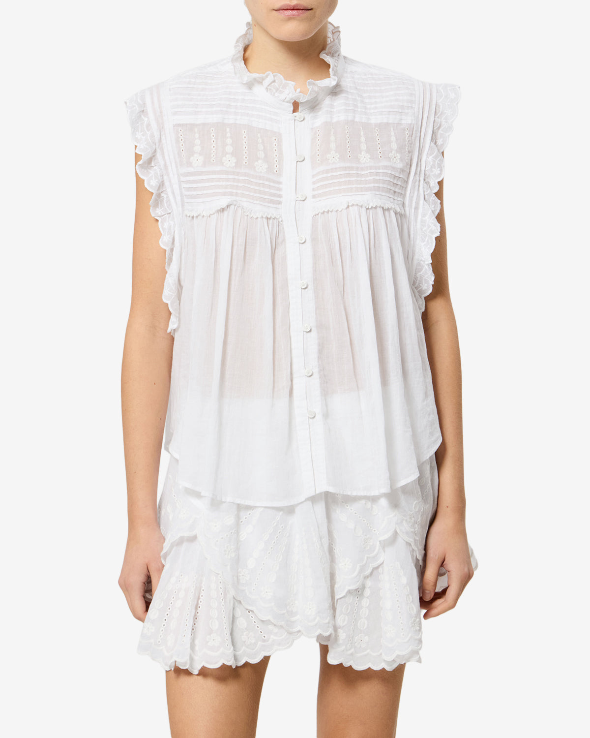 isabel marant刺繍入りホワイト半袖ブラウス DERSIA TOP • ISABEL MARANT