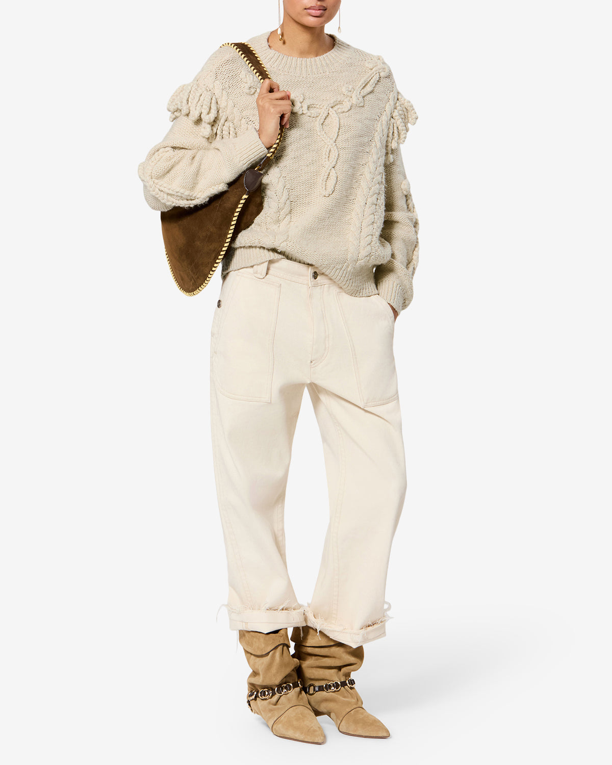 ISABEL MARANT ⭐︎ノーカラージャケット ⭐︎38⭐︎金ボタン⭐︎ラムレザー Katria wool sweater Woman ecru | ISABEL MARANT Official online store