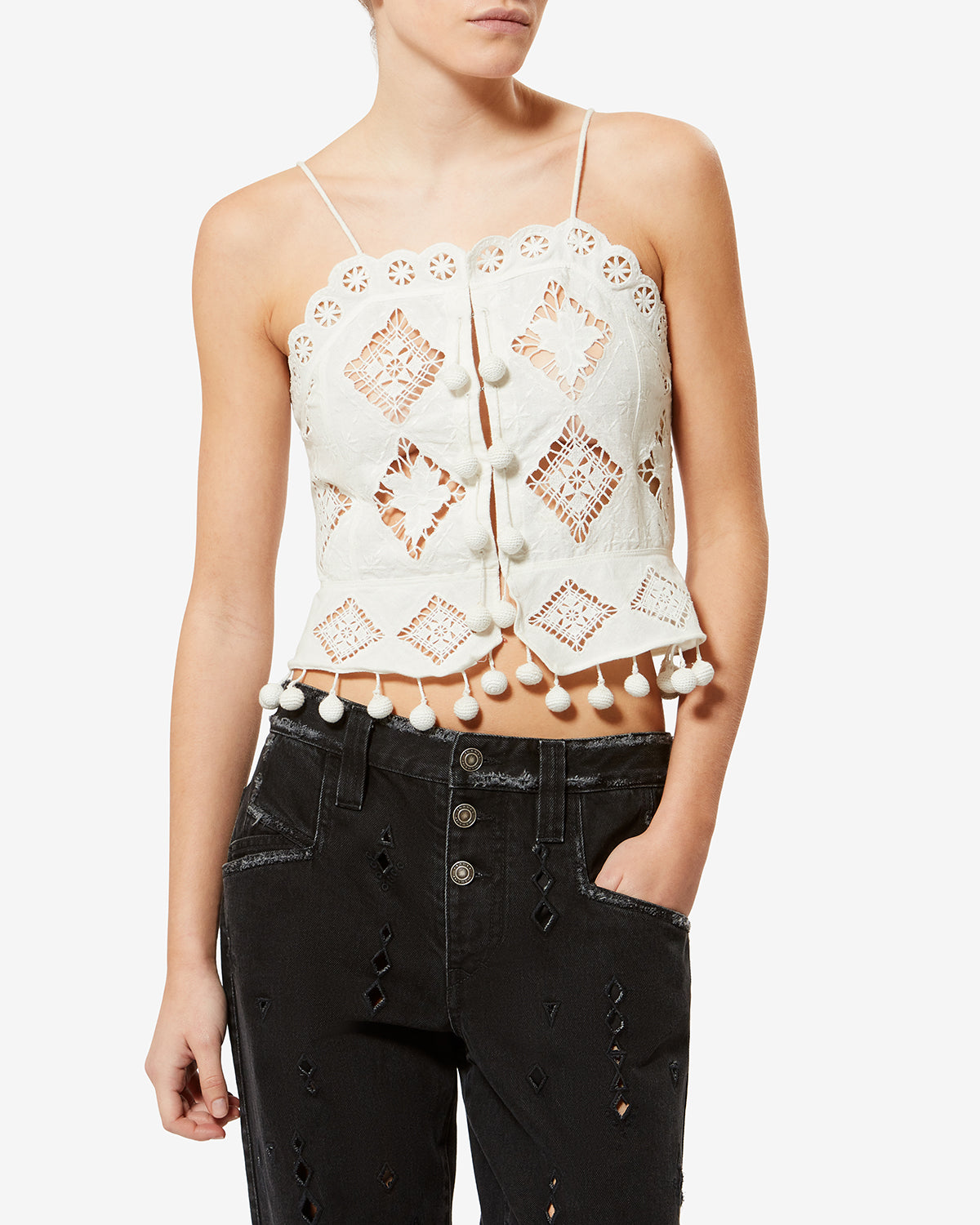 トップス ISABEL MARANT flower bare top NELSSY TOP Woman white | ISABEL MARANT Official online store