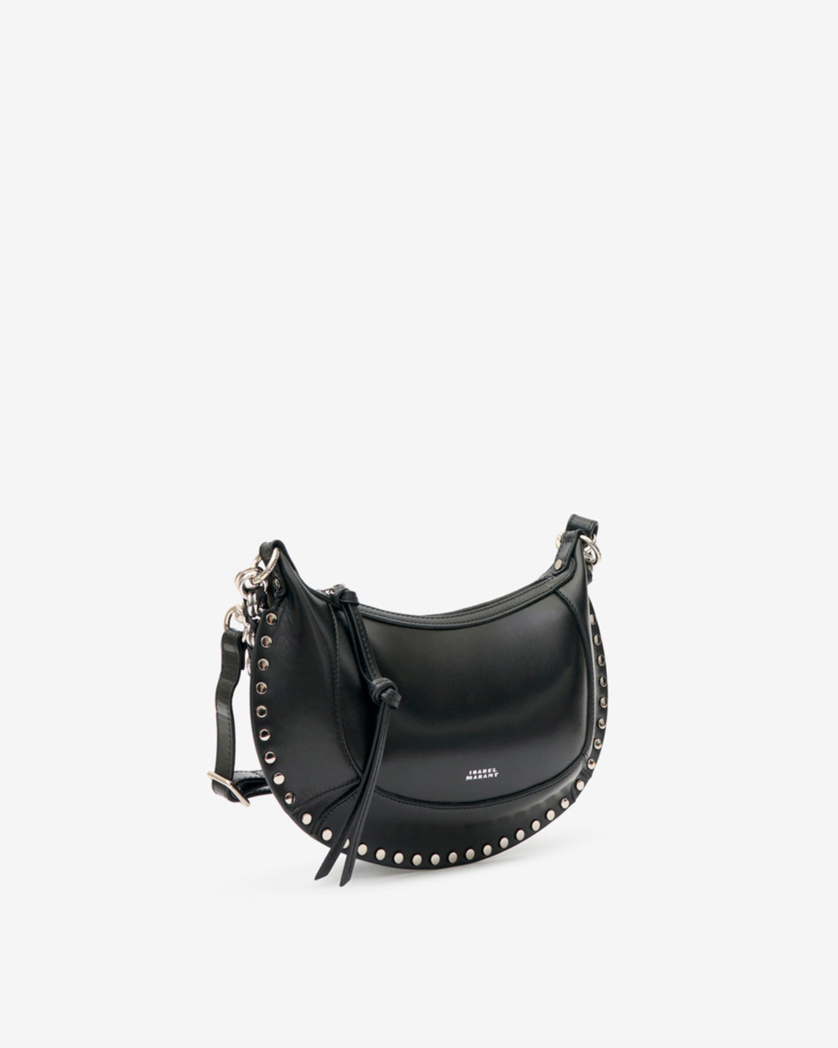macachan Oskan Moon bag in grained leather Woman black and silver | ISABEL
