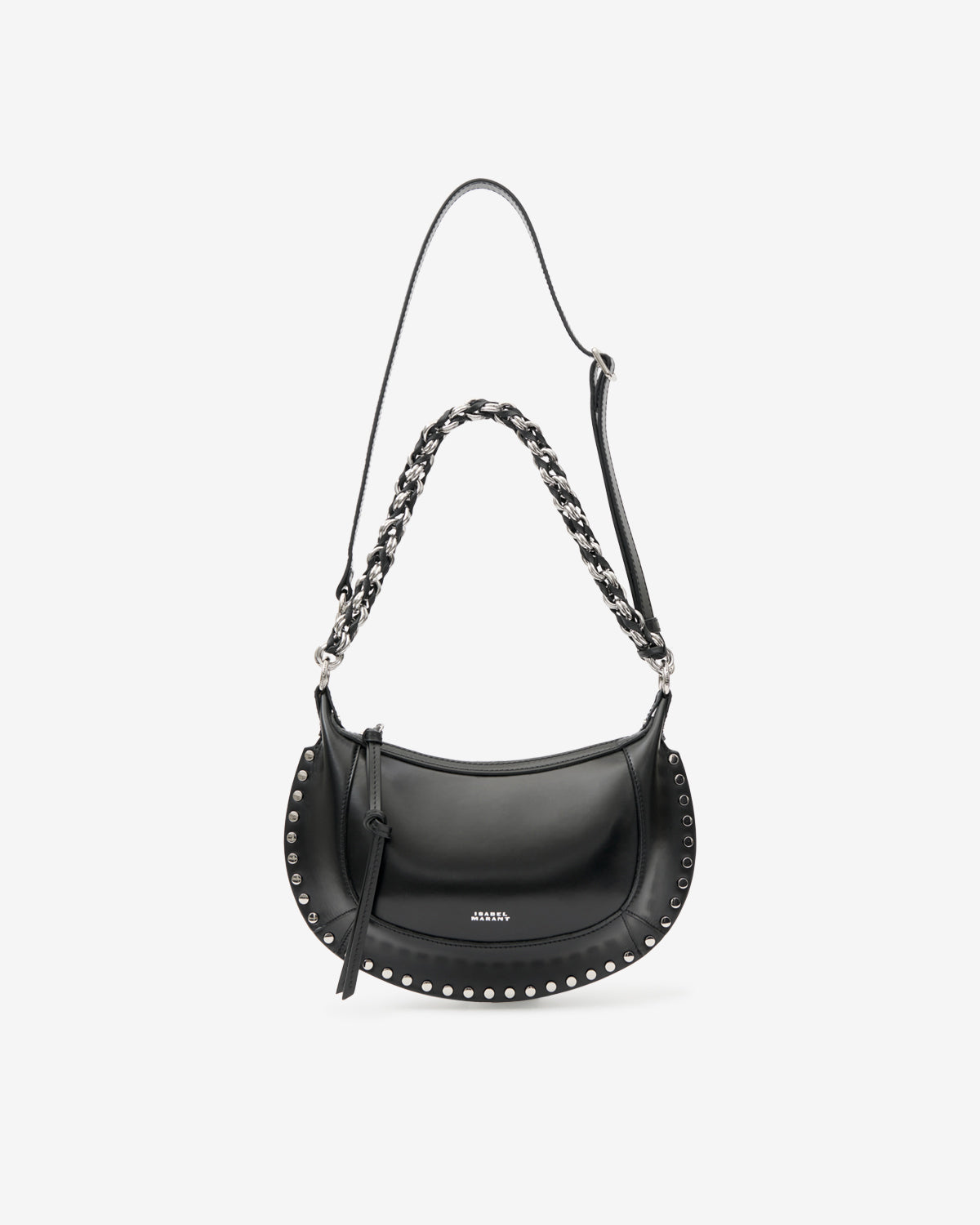 Oskan Moon bag in grained leather Woman black and silver | ISABEL
