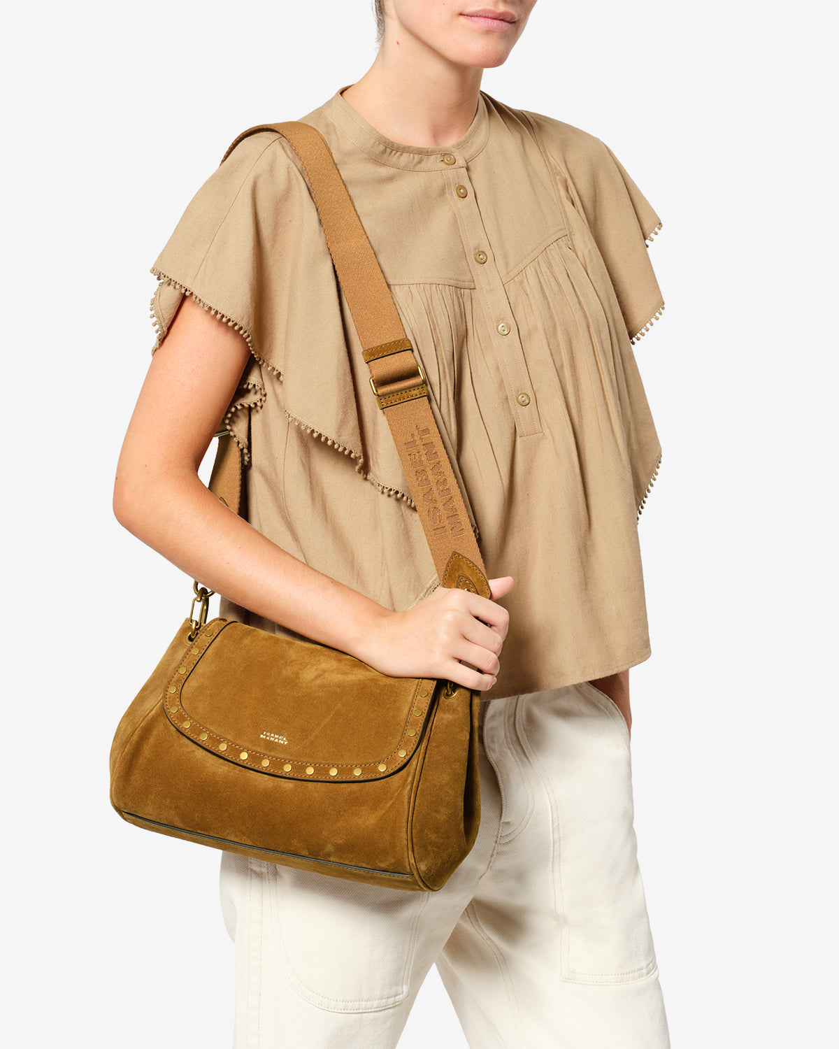 Chany M Grained Leather Bag Woman cognac | ISABEL MARANT Official