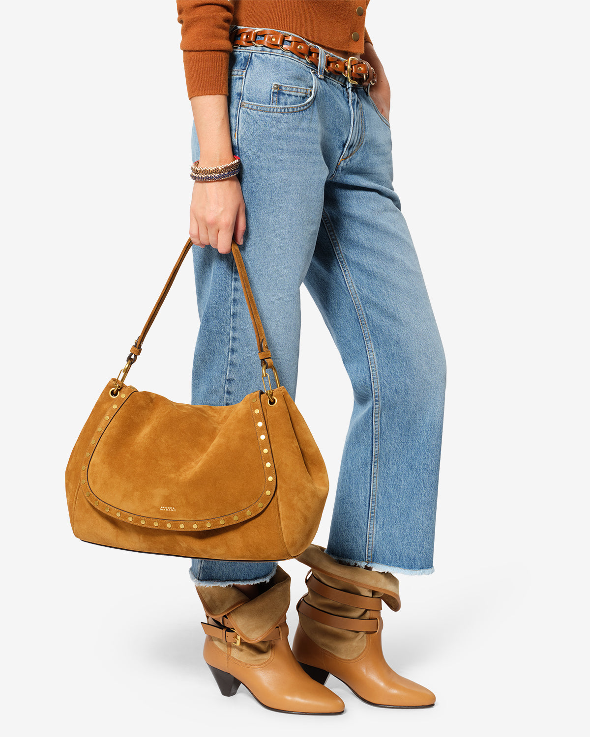 Chany Xl suede bag Woman cognac | ISABEL MARANT Official online store